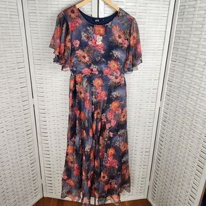 S4U Floral Chiffon Dress Maxi‎ Long Blue Pink Flowers Size XL Lightweight Summer